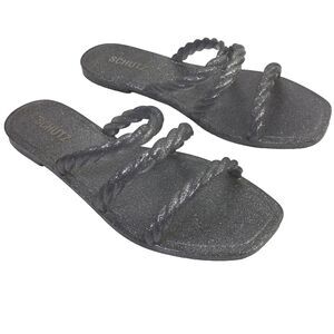 Schutz Womens Diana Glitter Jelly Sandals Twisted Band Straps Silver Size 10/11